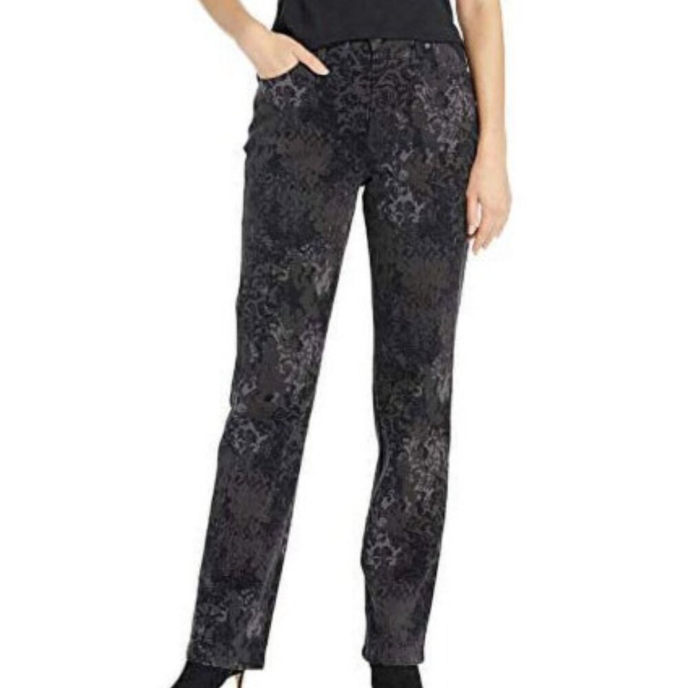 GLORIA VANDERBILT AMANDA CLASSIC PLUS JEANS BLACK GREY LAYERED STENCILS